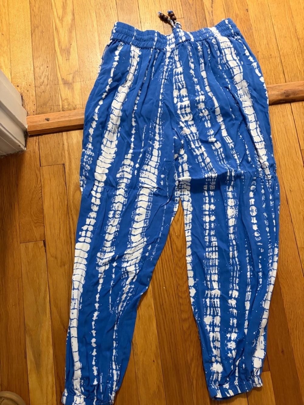 blue island Blue and White Tie-Dye Track Pants